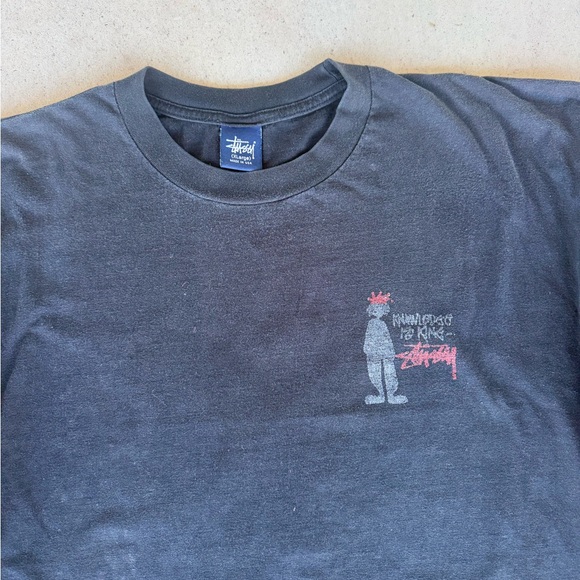 VINTAGE 90’s Stussy KNOWLEDGE IS KING Shadow Man Black Crew Neck Made in USA - Picture 2 of 7